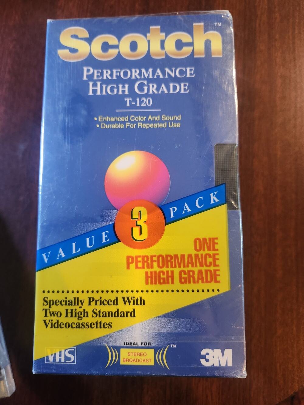 Scotch T-120 VHS 3-Pack SEALED Performance High Grade + High Standard Blank